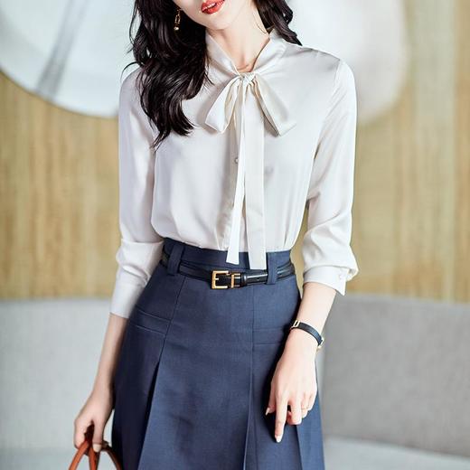 2023秋装新款衬衫女长袖宽松雪纺衫纯色女士衬衣A2739 商品图0