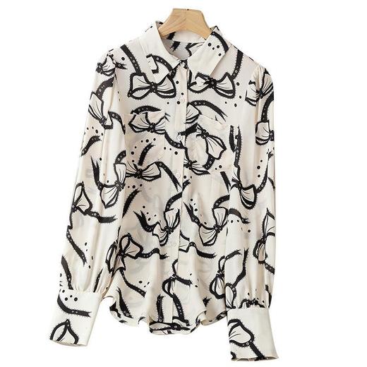 2023秋装新款衬衫女长袖宽松雪纺衫撞色女士衬衣A2388 商品图4