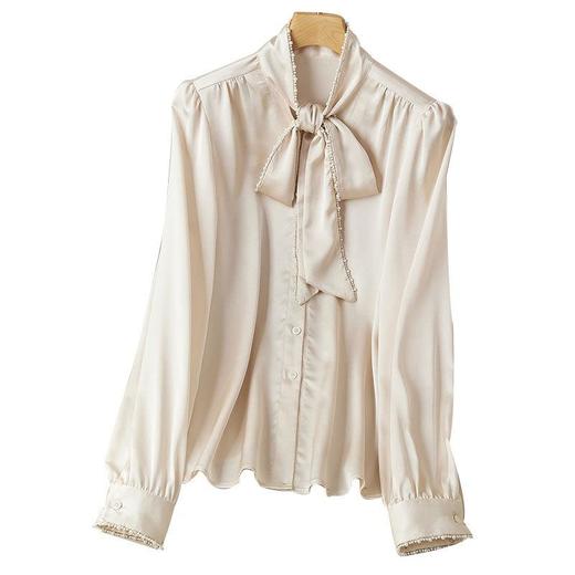 2023秋装新款衬衫女长袖宽松雪纺衫纯色女士衬衣A2362 商品图3