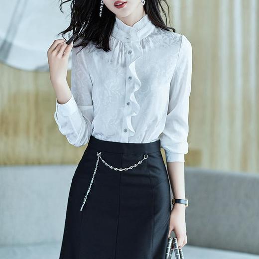 2023秋装新款衬衫女长袖宽松雪纺衫纯色女士衬衣A2373 商品图1