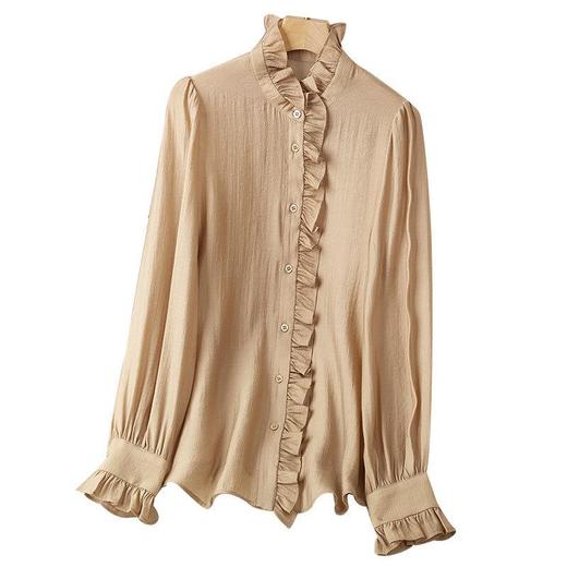 2023秋装新款衬衫女长袖大码简约荷叶边女士衬衣A2729 商品图4