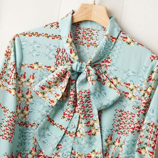 港风2023秋装新款雪纺印花衬衫女长袖系带女士衬衣1860 商品图3