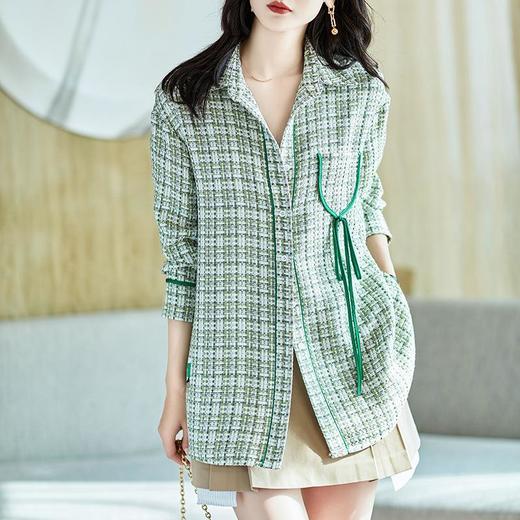 2023秋装新款衬衫女长袖宽松绿色中长款女士衬衣A2728 商品图1