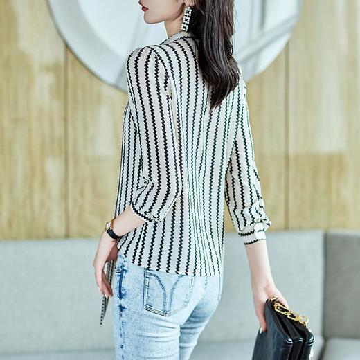 2023秋装新款衬衫女长袖宽松雪纺衫条纹女士衬衣A2755 商品图2