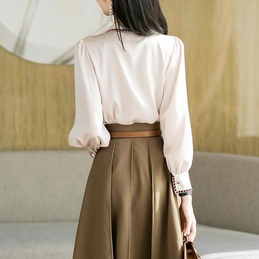 港风女装2023秋装新款缎面雪纺衫衬衫女长袖女士衬衣2063 商品图1