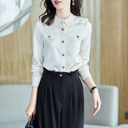 2023秋装新款衬衫女长袖宽松雪纺衫黑色女士衬衣A2679 商品图2