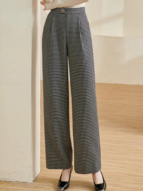 剩M/L/XL 米思阳2026春季新款时尚设计感格纹休闲裤高腰修身显瘦直筒裤2667