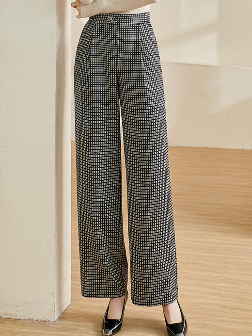 剩M/L/XL 米思阳2026春季新款时尚设计感格纹休闲裤高腰修身显瘦直筒裤2667 商品图0