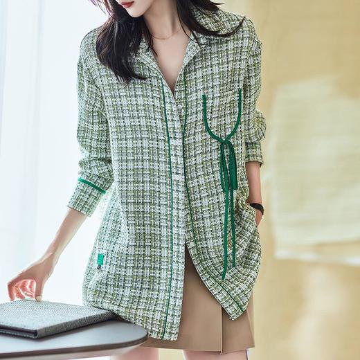 2023秋装新款衬衫女长袖宽松绿色中长款女士衬衣A2728 商品图0