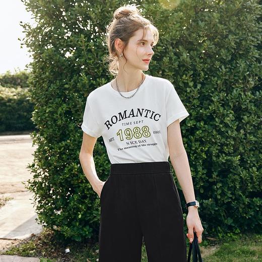 OLrain欧芮儿法式米白色短袖T恤女夏季2023新款时尚印花休闲上衣 商品图1