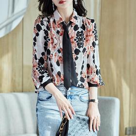 2023秋装新款衬衫女长袖宽松雪纺衫印花女士衬衣A2751