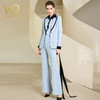 高端时尚秋季蓝色西装微喇长裤套装女西服正装 商品缩略图2