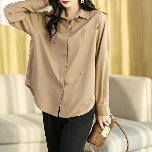 2023秋装新款衬衫女中长款长袖宽松大码纯色女士衬衣1896 商品图3