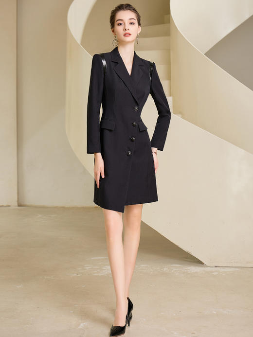 秋季新款高端时尚洋气粉色连衣裙长袖主持人职业装西装裙 商品图3