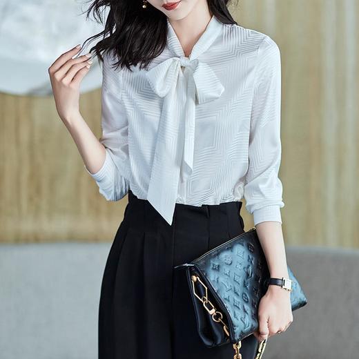 2023秋装新款衬衫女长袖宽松雪纺衫系带女士衬衣A2710 商品图3