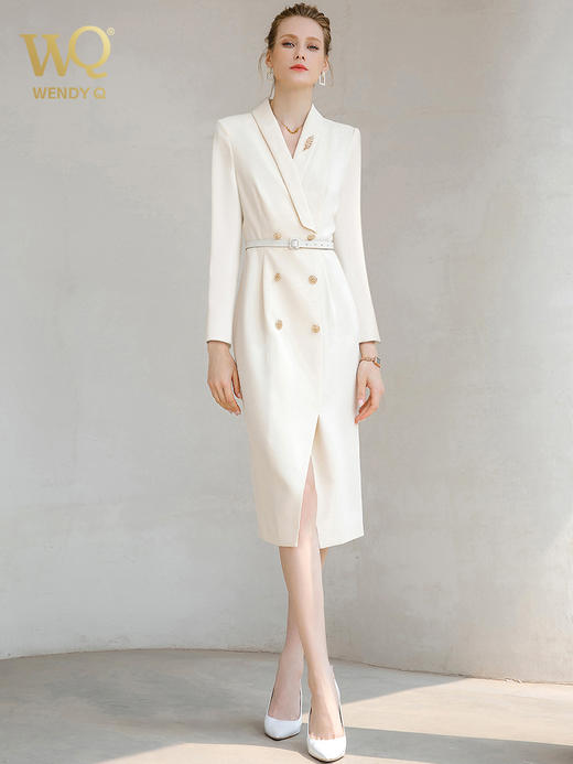 高端时尚连衣裙长袖主持人收腰显瘦西装裙春秋款气质职业装 商品图2