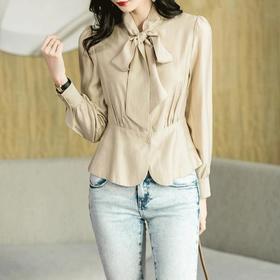 2023秋装新款衬衫女长袖韩版系带洋气大码女士衬衣2066