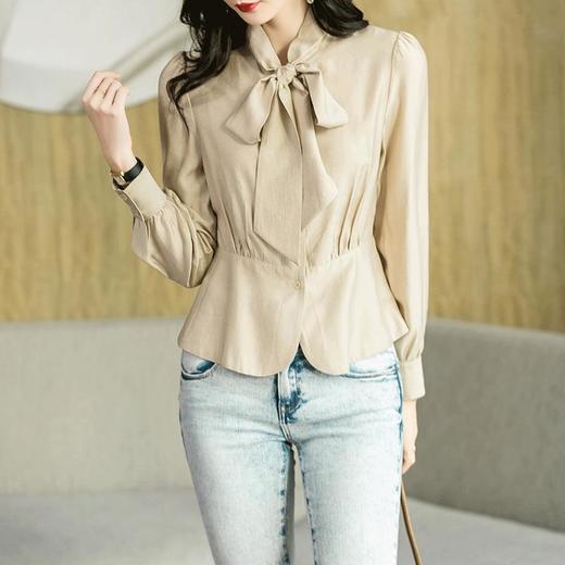 2023秋装新款衬衫女长袖韩版系带洋气大码女士衬衣2066 商品图0