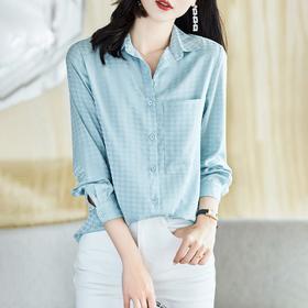 2023秋装新款衬衫女长袖宽松雪纺衫千鸟格女士衬衣A2713