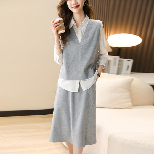 时尚休闲，气质马甲衬衣半身裙三件套HR-XSILU2301 商品图5