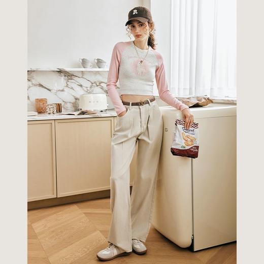 OLrain欧芮儿法式长袖T恤女春季2023年新款修身撞色内搭打底上衣 商品图3