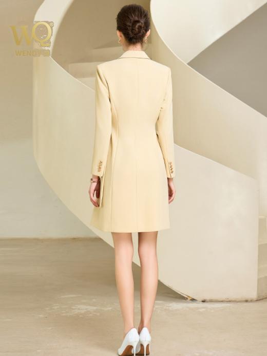 春秋高端黄色连衣裙女双排扣绑带收腰西装裙气质时尚女装 商品图4