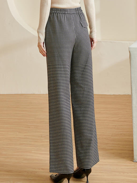 剩M/L/XL 米思阳2026春季新款时尚设计感格纹休闲裤高腰修身显瘦直筒裤2667 商品图1