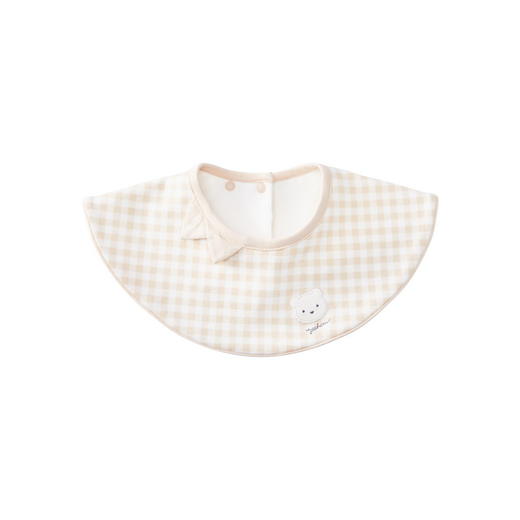 英氏婴儿围兜新生垫巾防吐奶格纹小熊口水巾2023新款-YZJKJ1P005A 商品图4