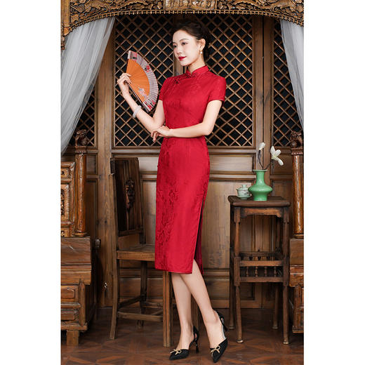 花罗新款宋锦中长款修身复古桑蚕丝旗袍女连衣裙QH-1221-14 商品图1