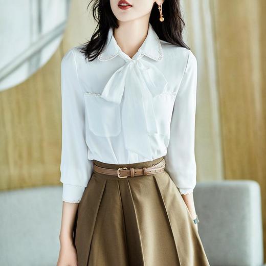 2023秋装新款衬衫女长袖宽松雪纺衫白色女士衬衣A1651 商品图1