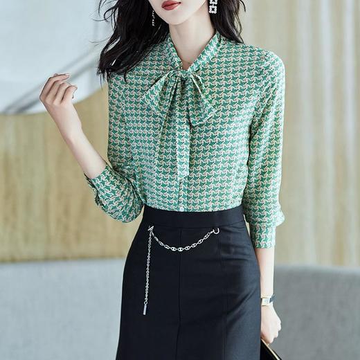 2023秋装新款衬衫女长袖宽松雪纺衫千鸟格女士衬衣A2718 商品图0