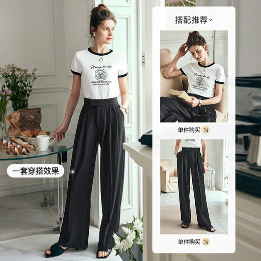 OLrain欧芮儿法式短袖T恤女夏季2023年新款黑白撞色刺绣别致上衣 商品图3