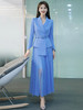 高端时尚蓝色西装纱裙套装绑带西服播音艺考主持人职业女装套裙 商品缩略图0