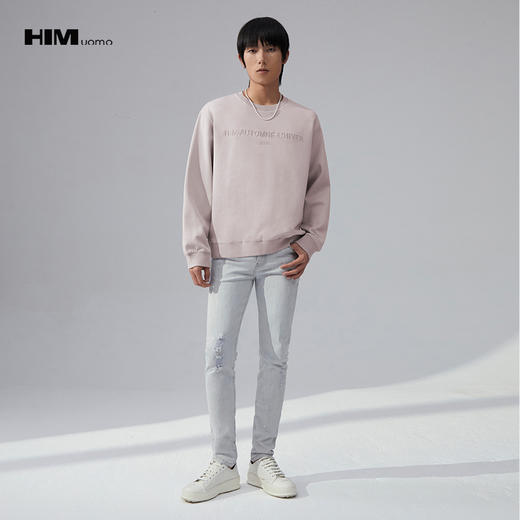 HIM漢崇 斯文气质立体刺绣简约舒适长袖圆领套头卫衣 2025秋季 商品图1