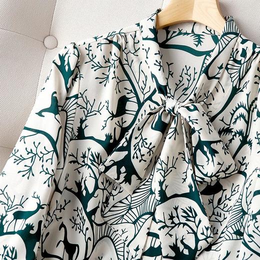 2023秋装新款衬衫女长袖宽松雪纺衫绿色女士衬衣A2735 商品图3