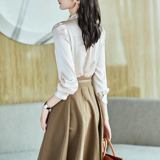 2023秋装新款衬衫女长袖宽松雪纺衫纯色女士衬衣A2362 商品图1