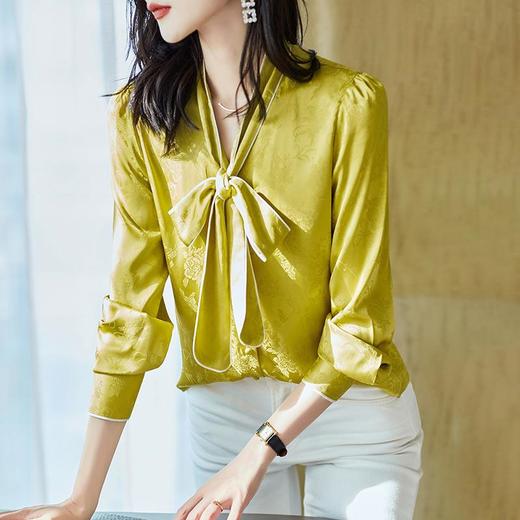 2023秋装新款衬衫女长袖宽松雪纺衫系带女士衬衣A2369 商品图1