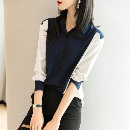 2023秋装新款撞色雪纺衫衬衫女长袖设计感上衣女士衬衣 商品图1