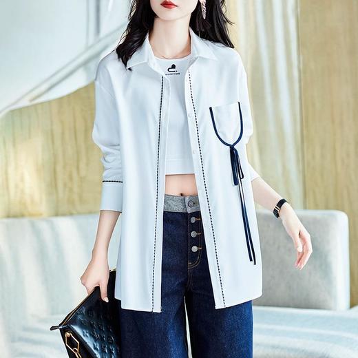 2023秋装新款白衬衫女长袖宽松雪纺中长款女士衬衣A2637 商品图1