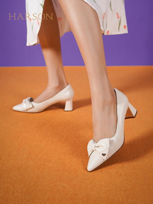 【Harson哈森】B3F I高跟小皮鞋通勤时尚蝴蝶结单鞋HS237161 商品图0