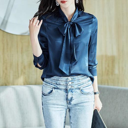 2023秋装新款衬衫女长袖宽松雪纺衫系带女士衬衣A2710 商品图0