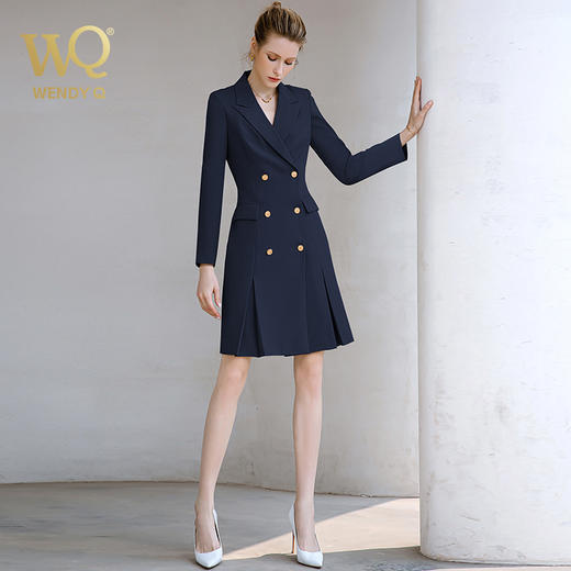 秋季高端军绿色连衣裙女长袖主持人职业装通勤气质西装裙工作服 商品图1