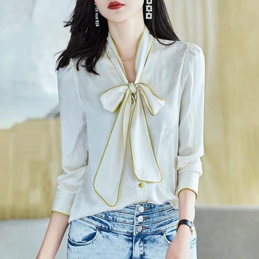 2023秋装新款衬衫女长袖宽松雪纺衫系带女士衬衣A2369 商品图2