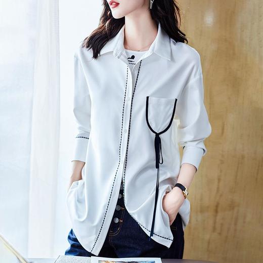 2023秋装新款白衬衫女长袖宽松雪纺中长款女士衬衣A2637 商品图0