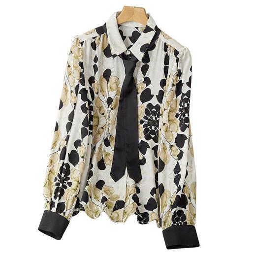 2023秋装新款衬衫女长袖宽松雪纺衫印花女士衬衣A2751 商品图4