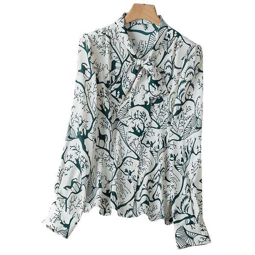 2023秋装新款衬衫女长袖宽松雪纺衫绿色女士衬衣A2735 商品图4