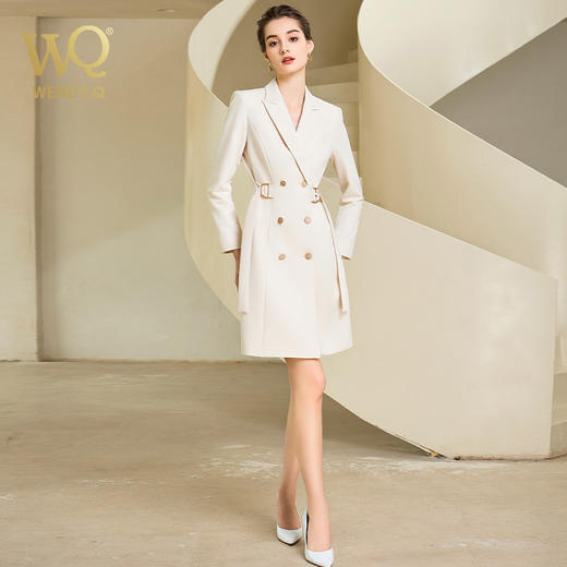 双排扣白色连衣裙女长袖高端时尚西装裙 商品图2