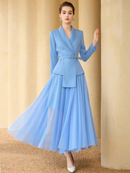 秋季洋气蓝色西服纱裙套装女艺考主持人正装礼仪礼服职业装西装 商品图0