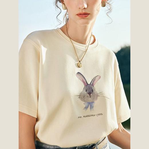 欧芮儿法式短袖T恤女夏装新款宽松卡通兔子印花上衣设计感体恤衫 商品图3