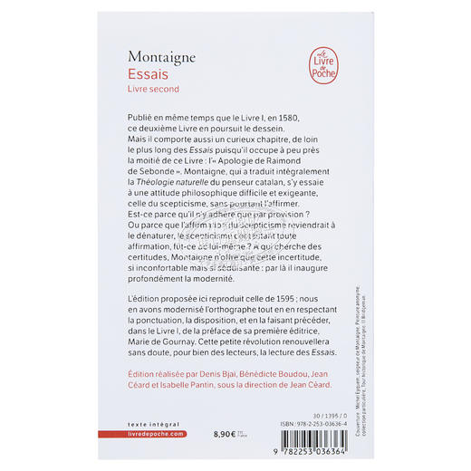 预售 【中商原版】 蒙田随笔 卷2 Essais Livre second 法文原版 MICHEL DE MONTAIGNE 文艺复兴经典哲学 商品图1